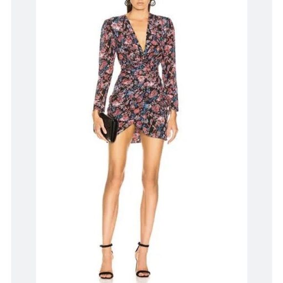 IRO Dress Womens 32 US 0 Silk Faux Wrap Mini Black-Red Floral - Picture 1 of 11